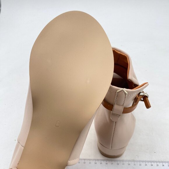 FSJ Apricot Peep Open Toe Cut Out Buckle Comfortable Block Low Heel Ankle Bootie - Picture 6 of 8